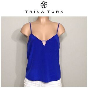 New. Blue silk v-neck spaghetti strap top. NWOT